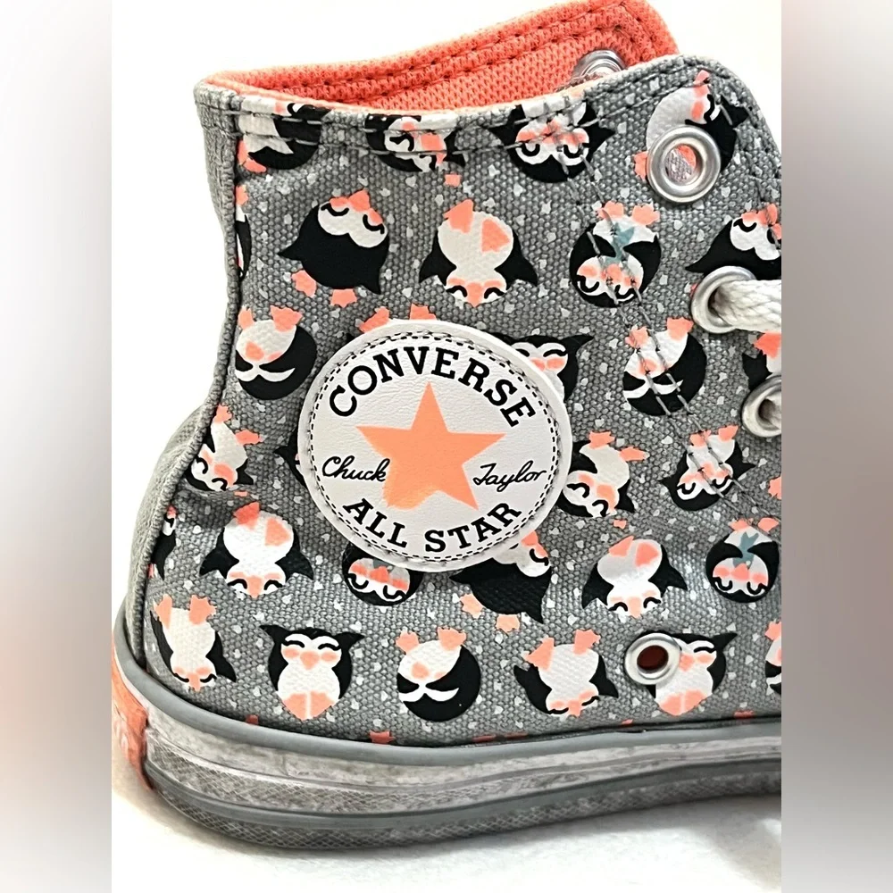 Converse Kids High-Top Sneakers Black, White, and Orange Penguin Tundra Print